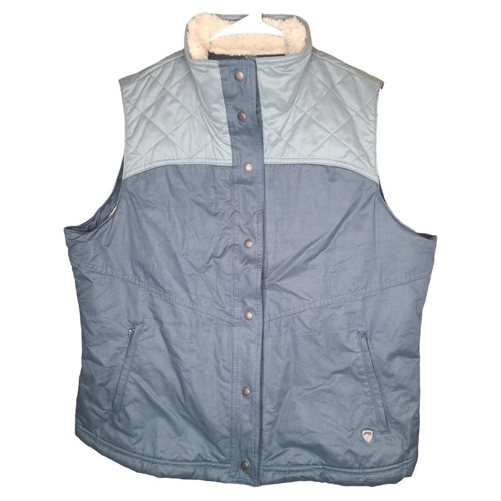 Insulated Quilted Blue Women's Vest with Sherpa Collar